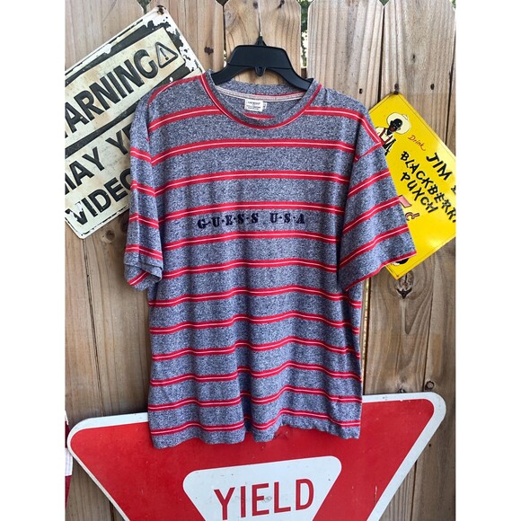 Vtg 90s Guess by Georges Marciano embroidered striped cotton tee Size M - Picture 1 of 6